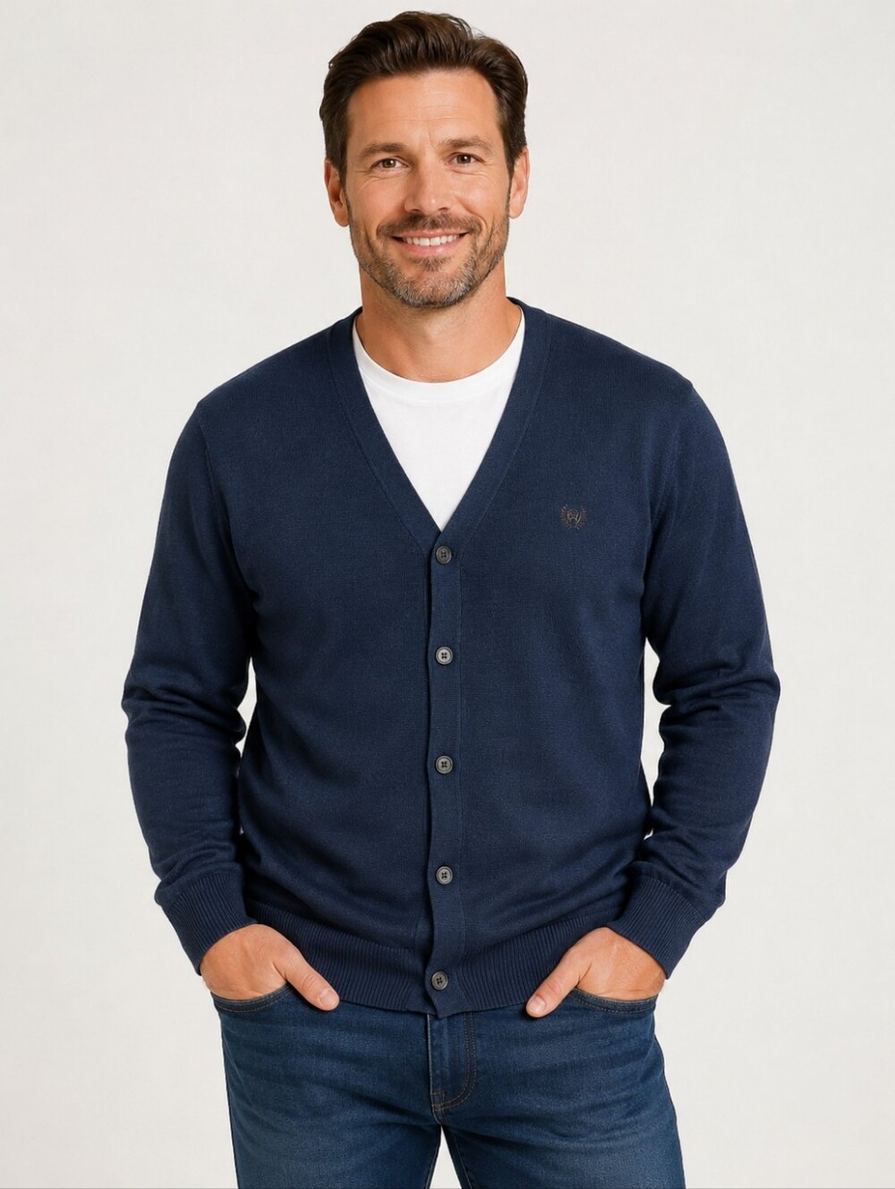 Chaps Mens Navy Blue Button Front 100% Cotton Knit Cardigan Sweater Size XL Prep